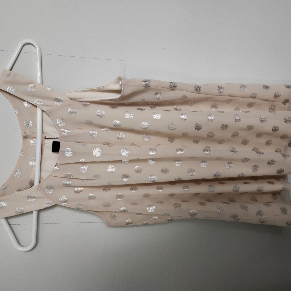 Sleeveless Beige Dress with Silver Polka Dots